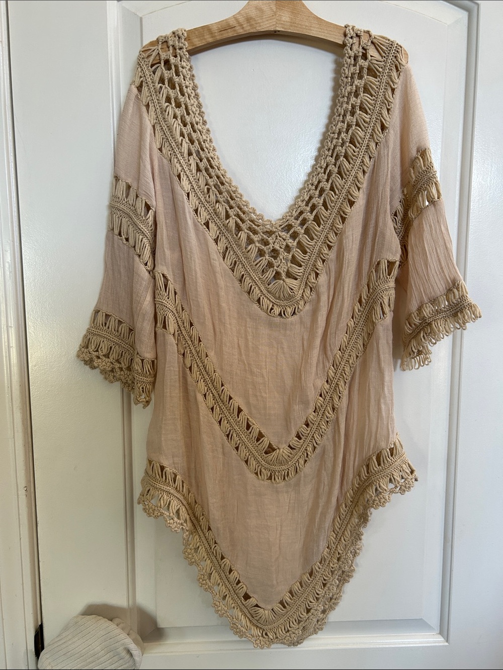 Ecote Beige Crochet-Trim V-Neck Tunic Top